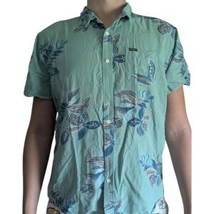 O'NEILL L Men's Mint Green Floral Leaf Print Short Sleeve Button Up Shirt